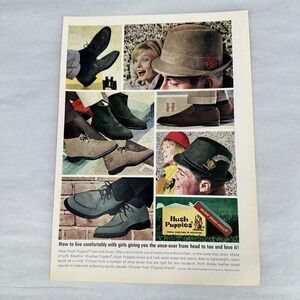 Hush Puppies Shoes Hats Brushed Pigskin Suede MCM Style Vintage Print Ad 1964‎